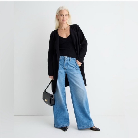 BOGO! J. Crew 365 Black Juliette Collarless Cardigan Blazer Long Line Medium - Picture 2 of 10